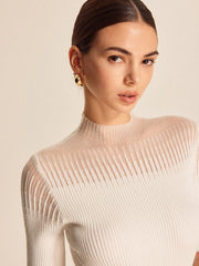 Sheer Ribbed Mock Neck Top