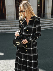 Plaid Belted Wool Blend Trench Coat
