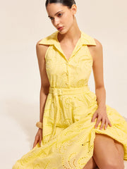 Cotton Belted Embroidered Dress