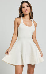 Addison Mini Dress - Recycled Polyester Knitted Scoop Neck Dress in Ivory