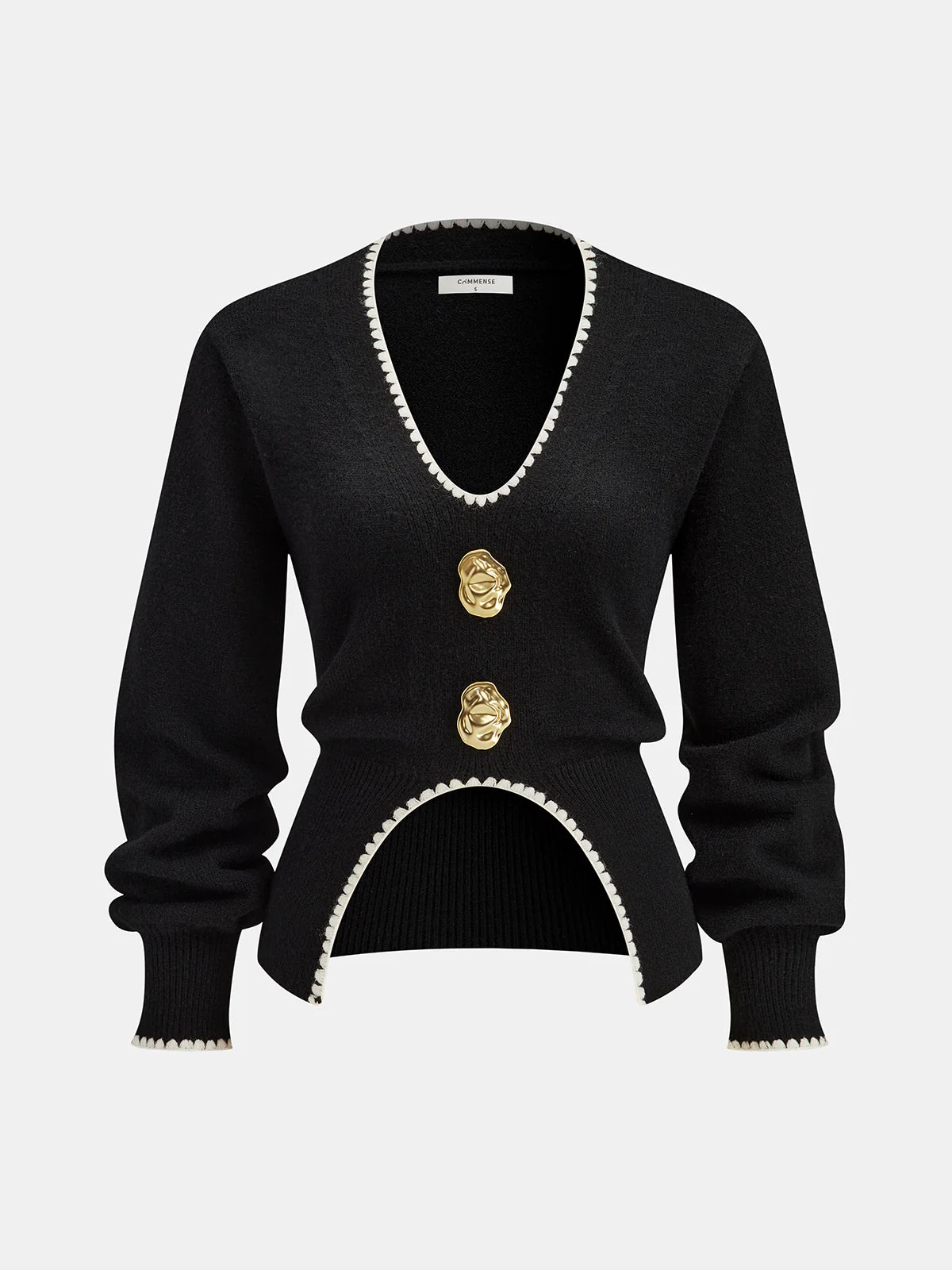 Buttoned Contrast Fringe Split Sweater