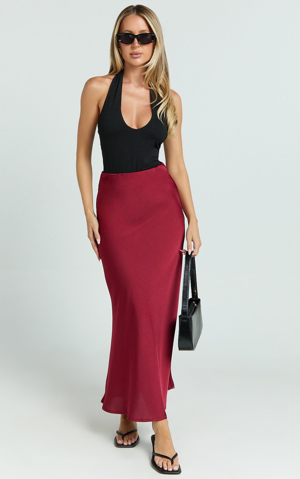 Amari Maxi Skirt - High Waisted Bias Cut Skirt in Wine