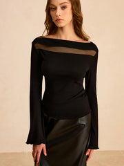 Mesh Paneled Long Sleeve T-Shirt