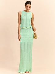 Wave Pattern Knit Maxi Skirt