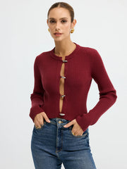 Metal Button Ribbed Fitted Sweater