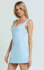 Aretha Mini Dress - Corset Panel Dress in Blue