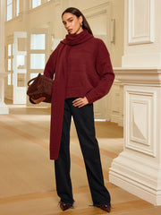 Oversized Knit Sweater with Scarf