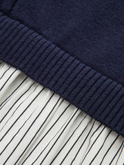 2 in 1 Cable-Knit Paneled Striped Midi Dress