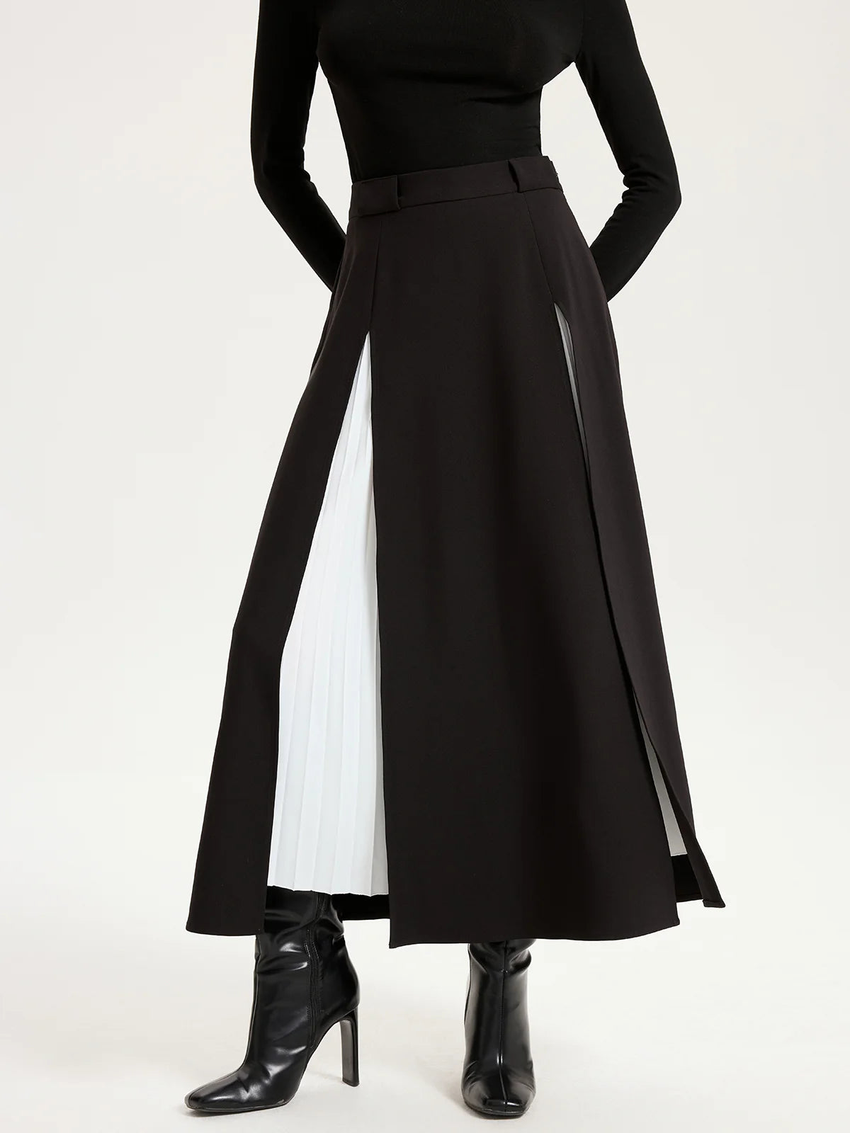 Contrast Pleated Maxi Skirts