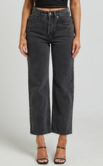 Wilkins Jeans - High Waisted Straight Leg Cropped Hem Jeans in Washed Black