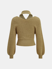 Collared Cut-Out Cross-Front Sweater