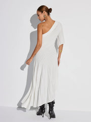 Asymmetric One-Shoulder Textured Sweater Dress