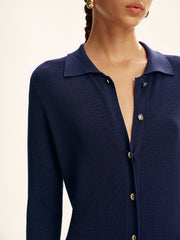 Long Sleeve Button Knit Maxi Dress without Belt