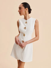 Asymmetrical Button-Up Sleeveless Dress