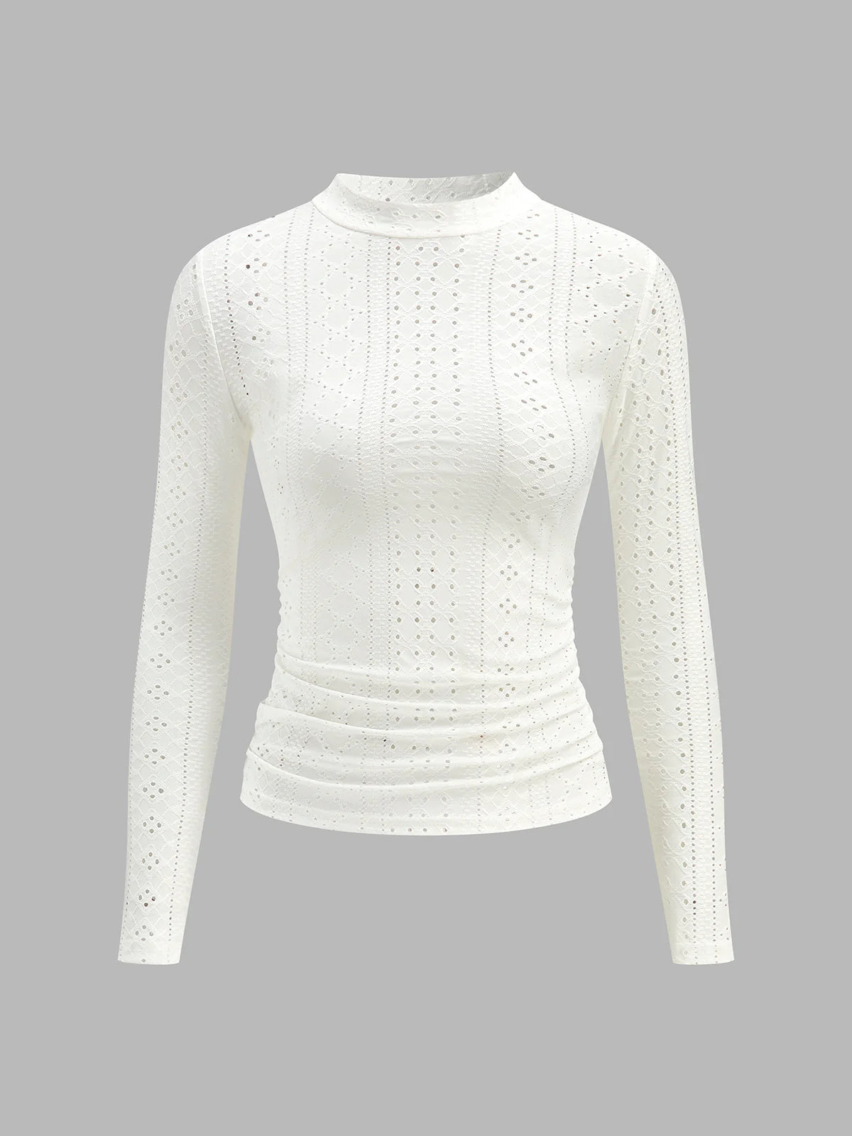 Semi-Sheer Stand Collar Side-Pleated Skinny Top