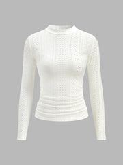 Semi-Sheer Stand Collar Side-Pleated Skinny Top