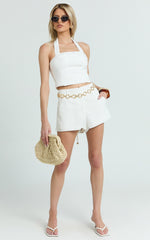 Adali Shorts - Mid Rise Linen Micro Mini Shorts in Off White