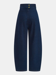 Cross-Over High-Waist Denim Wide-Leg Jeans