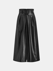 PU Leather Belted Maxi Skirt