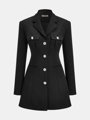 Buttoned Collared Tailored Blazer Dress