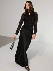 Mandarin Collar Floral Lace Long Sleeve T-Shirt