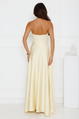 Unspoken Wishes Strapless Satin Maxi Dress Yellow