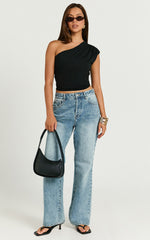 Renner Top - Gathered Extended One Shoulder Top in Black