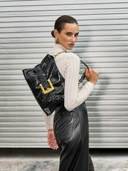 Belted Crocodile Patterned Tote Bag