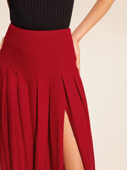 Cotton & Linen Pleated Slit Skirt