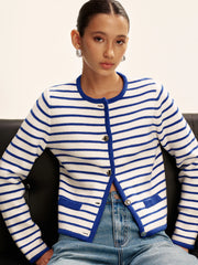Striped Contrast Trim Knit Cardigan