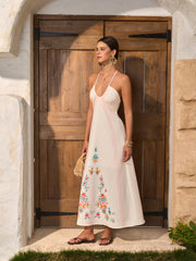 Floral Print Backless Halter Dress