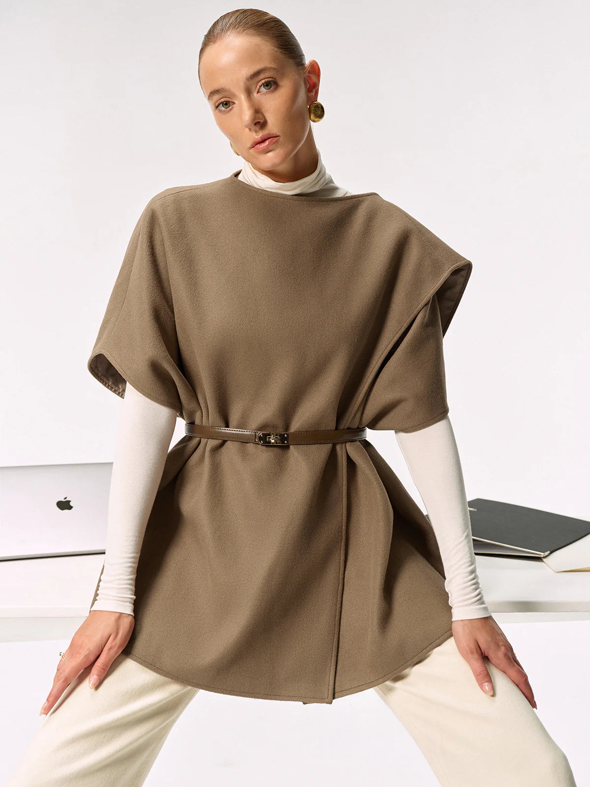 Belted Long Cloak Top