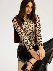 Leopard Print Mesh Long Sleeve Top