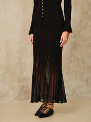 Mesh Hem Ribbed Knit Mermaid Skirt
