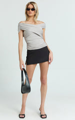 Annalisa Top - Gathered Off Shoulder Asymmetric Top in Pale Grey