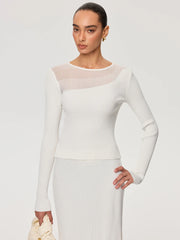 Sheer Panel Ribbed Knit Top
