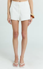 Adali Shorts - Mid Rise Linen Micro Mini Shorts in Off White