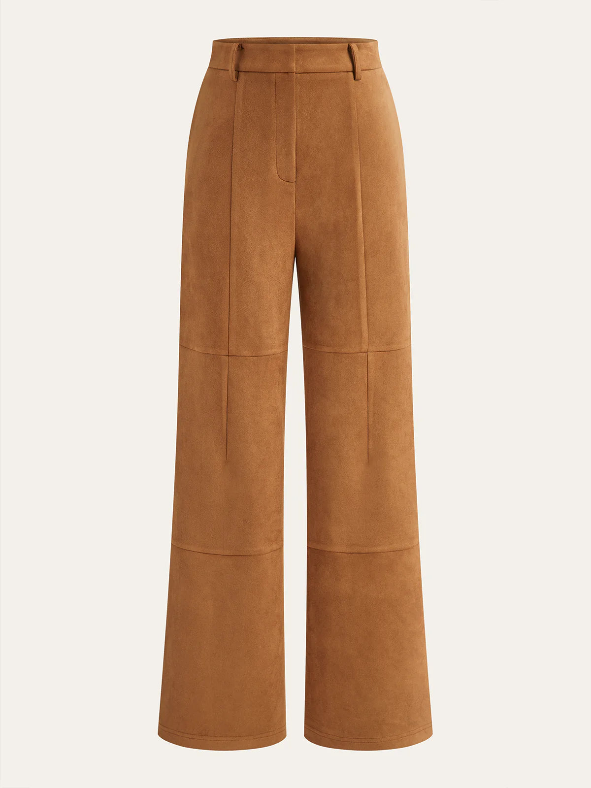 Suede Effect Mid-Waist Paneled Pants