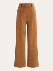 Suede Effect Mid-Waist Paneled Pants