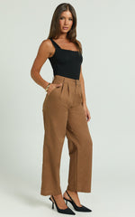 Celenia Linen Pants - High Waisted Wide Leg Pants in Tobacco