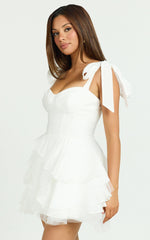 Arianne Mini Dress - Corset Bodice Ruffle Tier Dress in Cream