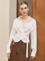 Long Sleeve Wrap-Tie Waist Shirt