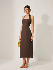 Cotton & Linen Halter Backless Split Dress