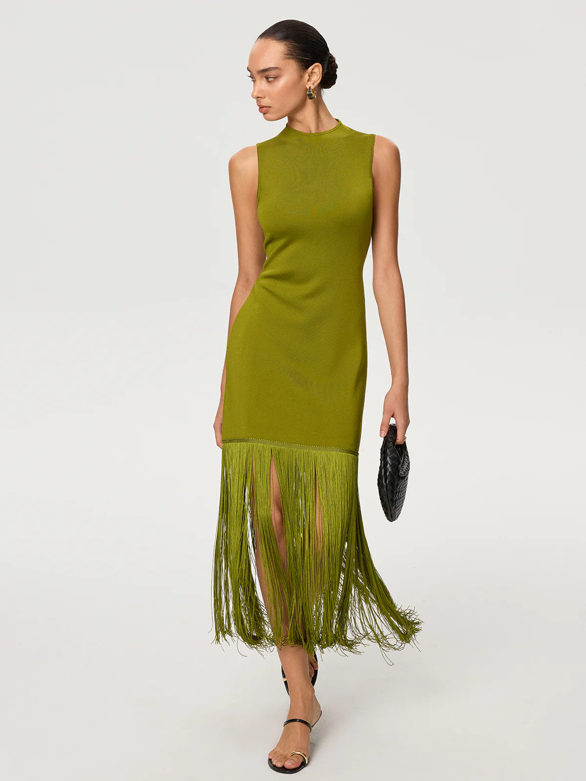 Fringe Hem Tencel Sleeveless Maxi Dress