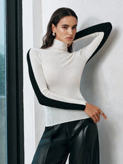 Color-Block Wool Blend Turtleneck Knit Top