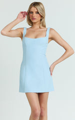 Aretha Mini Dress - Corset Panel Dress in Blue