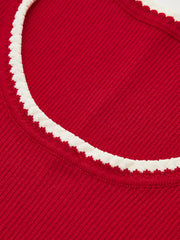 Contrast Scalloped Trim Ribbed Knit Tank Top