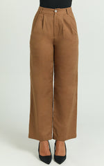 Celenia Linen Pants - High Waisted Wide Leg Pants in Tobacco