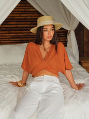 Cotton & Linen Criss-Cross Front Blouse