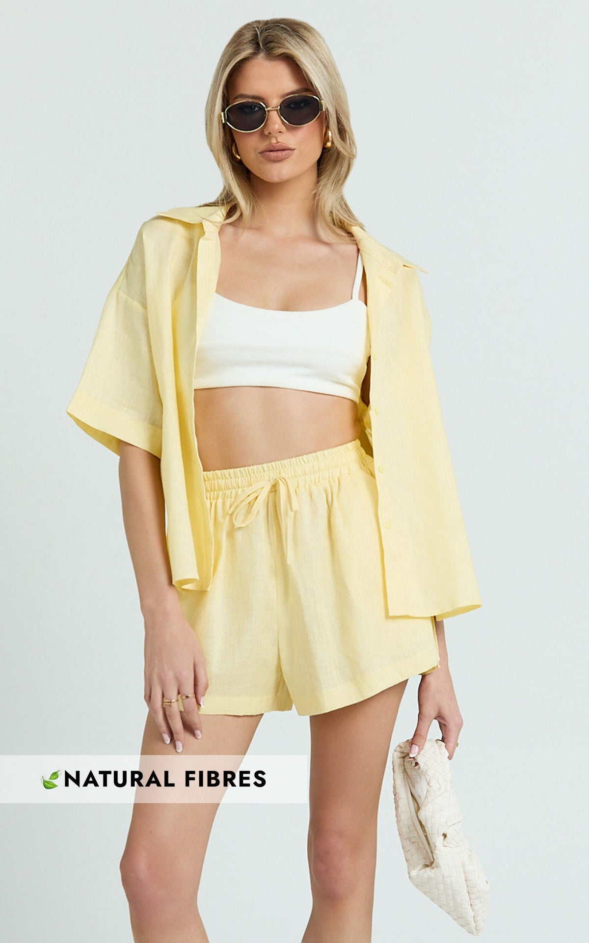 Ramona Top - Linen Short Sleeve Shirt in Lemon